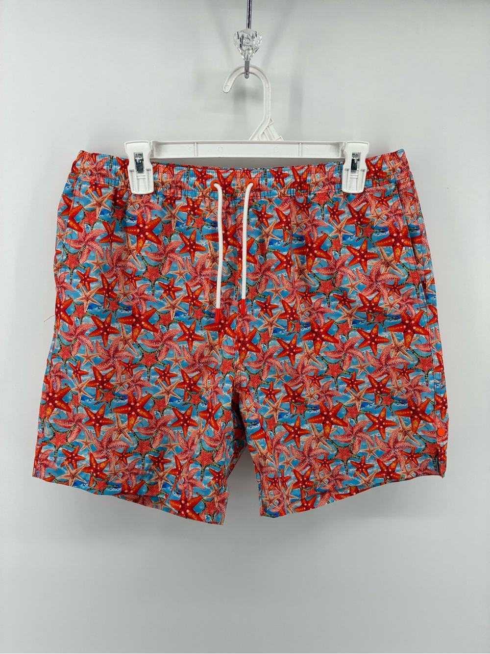 Men's Red Starfish Print Swim Trunks